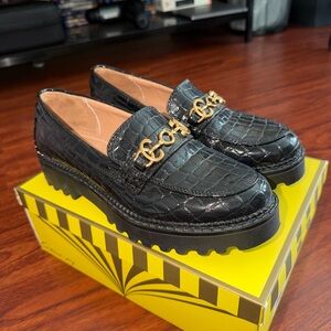 Circus by Sam Edelman Black Loafers with Gold Chain